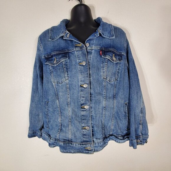 Levis Denim Trucker Jacket Plus Size 3X Womens Blue Jean Jacket Cowgirl Western - Picture 7 of 12